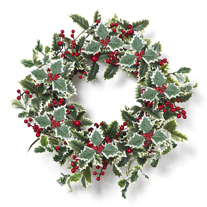 5/10Pcs Green Holly Leaf Leaves and Red Holly Berry Gold Cherry for Wedding Party Home Party Decoration DIY Christmas Wreath Dec