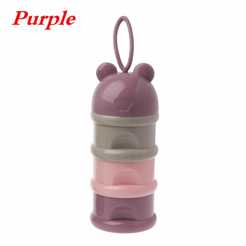 3 layer Cute Bear Style Portable Baby Food Storage Box Essential Cereal Cartoon Milk Powder Boxes Toddle Kids Formula Milk: Purple