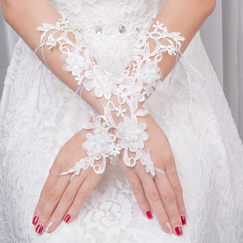 Blonder kunstige perler brudehansker brud bryllup hansker bryllup tilbehør guantes novia gants mariage