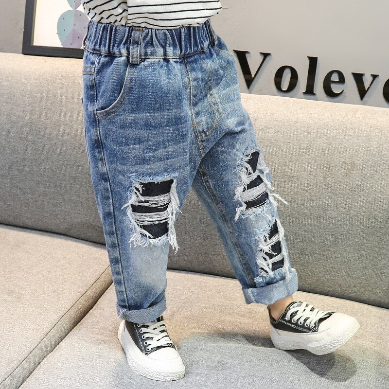2-7T Peuter Kid Baby Boy Meisje Jeans Voorjaar Losse Gaten Denim Broek Leuke Zoete Streetwear Baby kleding Kind Broek