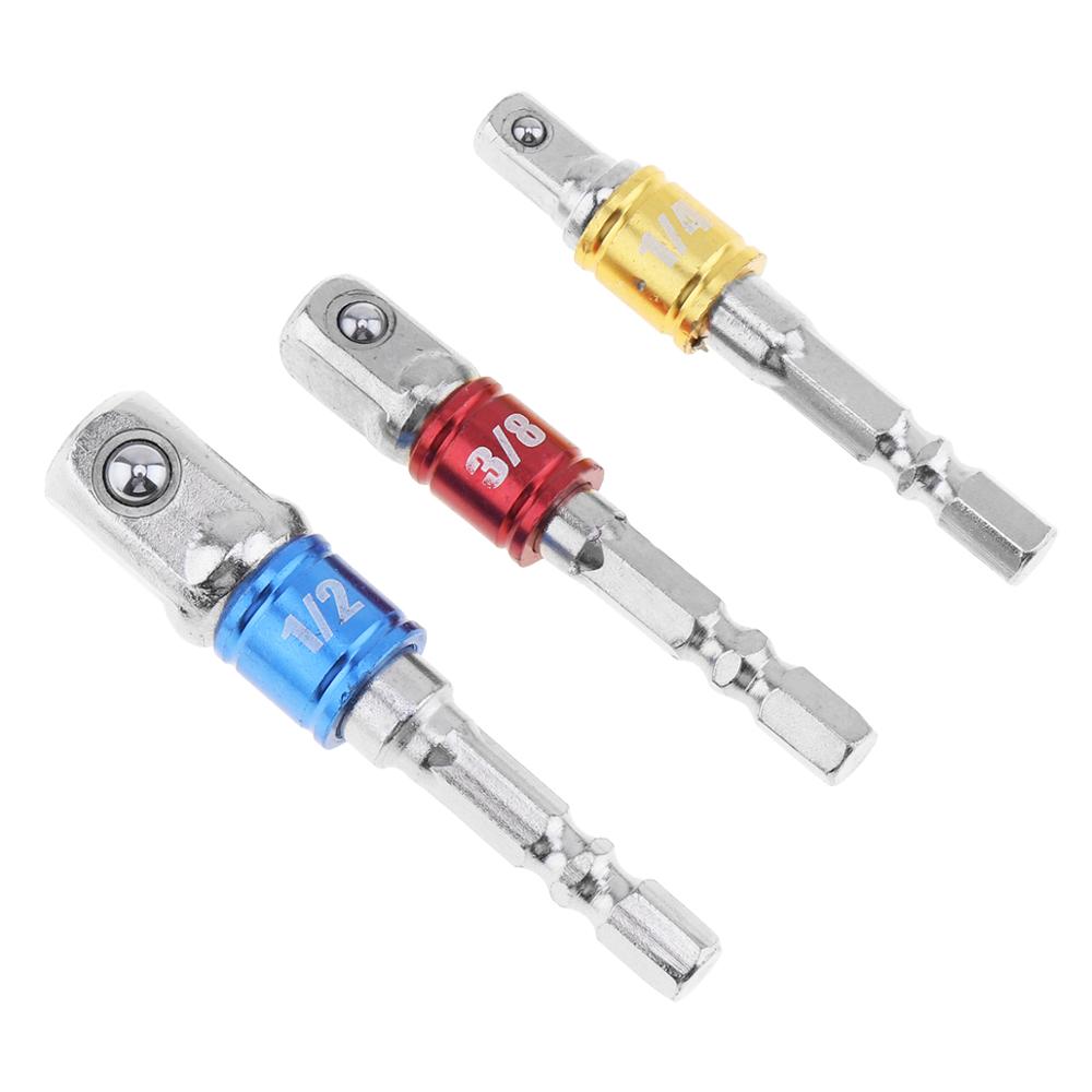 Socket Extension Conversion Adapter Hex Shank with 3/8" 1/2" 1/4" Square Head for Extension Drill Bits Power Tool