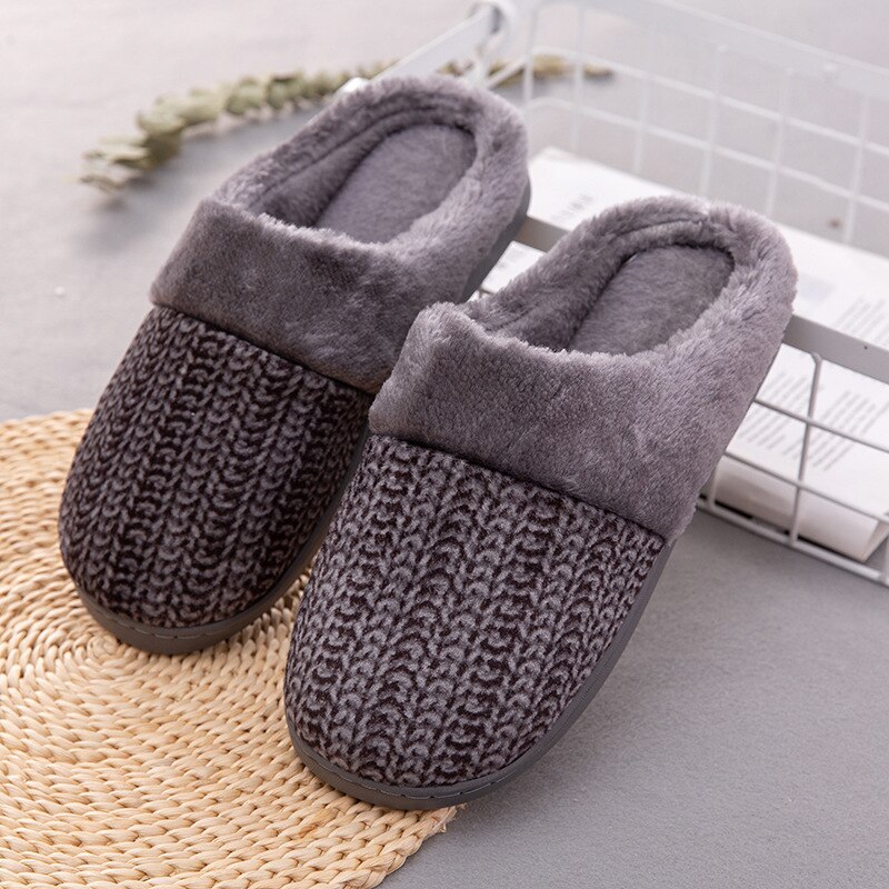 Herrtofflor inomhus hem plysch tofflor håller värmen halkfri vinter bomullstofflor för vuxna pantoufle homme xkd 8077