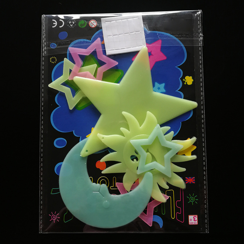 3D three-dimensional glow fluorescent luminous big star moon sun set stickers plastic wall stickers 3d sticker