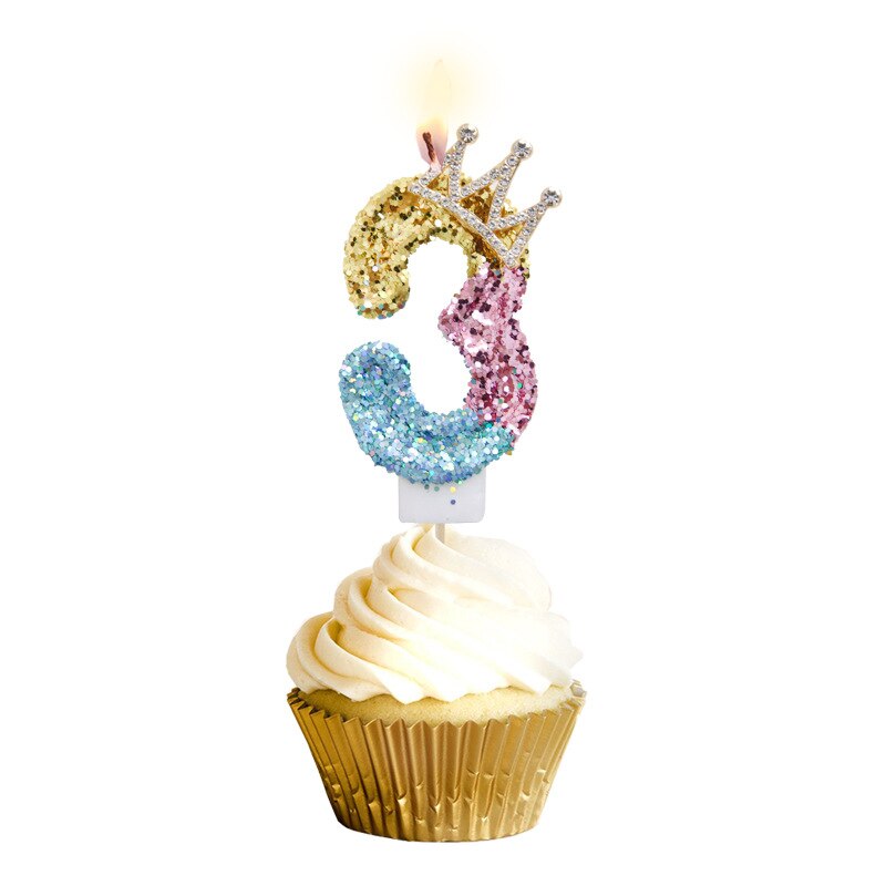 Rhinestone Golden Gradient Candle Birthday Party Wedding Anniversary Mother's Day Cake Topper Decoration: Tricolor-3
