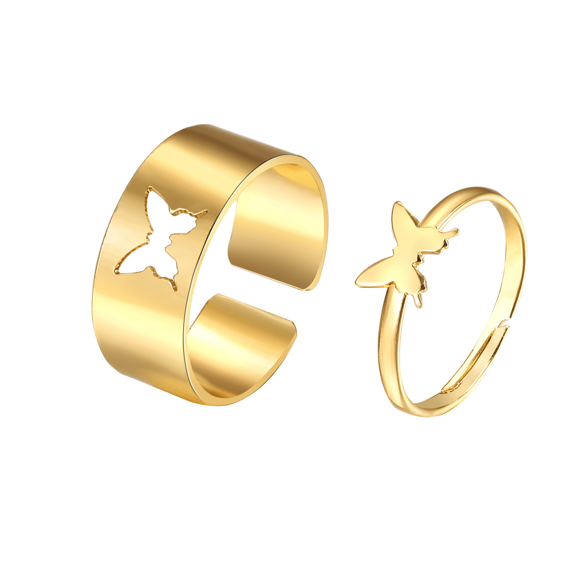 Amanti dello stile Punk farfalla anelli accoppiati anelli serpente dinosauro per donna uomo coppia anello aperto Set 2021 gioielli anelli mujer: butterfly gold