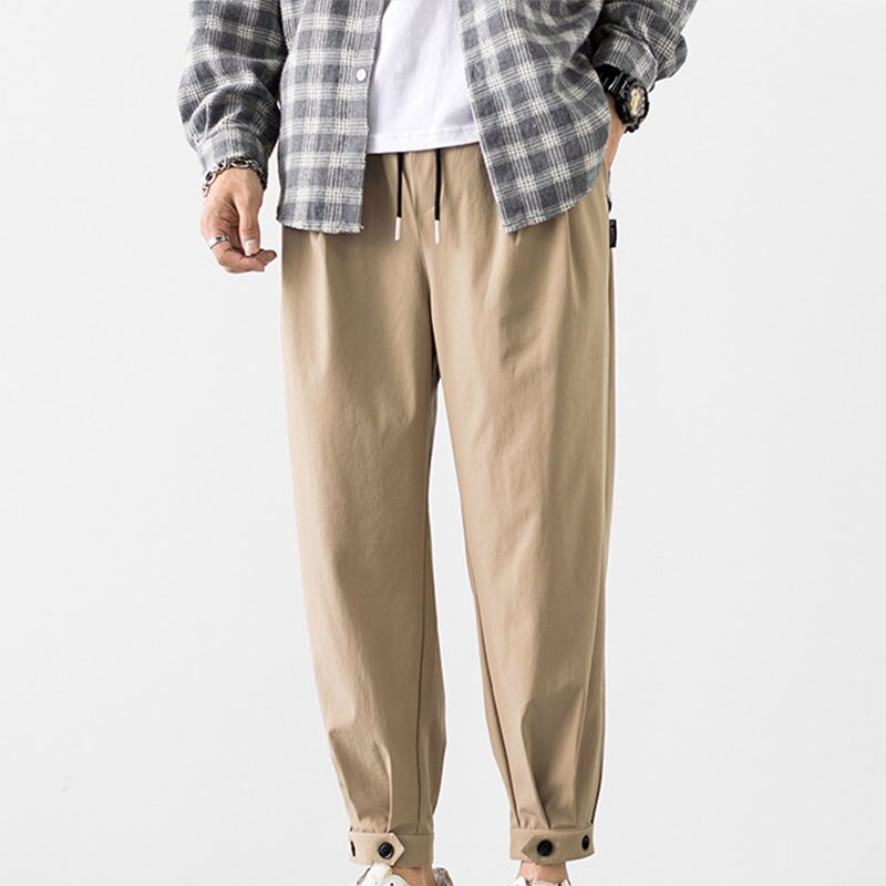 Sommar enfärgade is sidenbyxor för män haremsbyxor ankel loose fit hip hop byxor snörning snabbtorkande smala fritidsbyxor: 3xl / Kaki