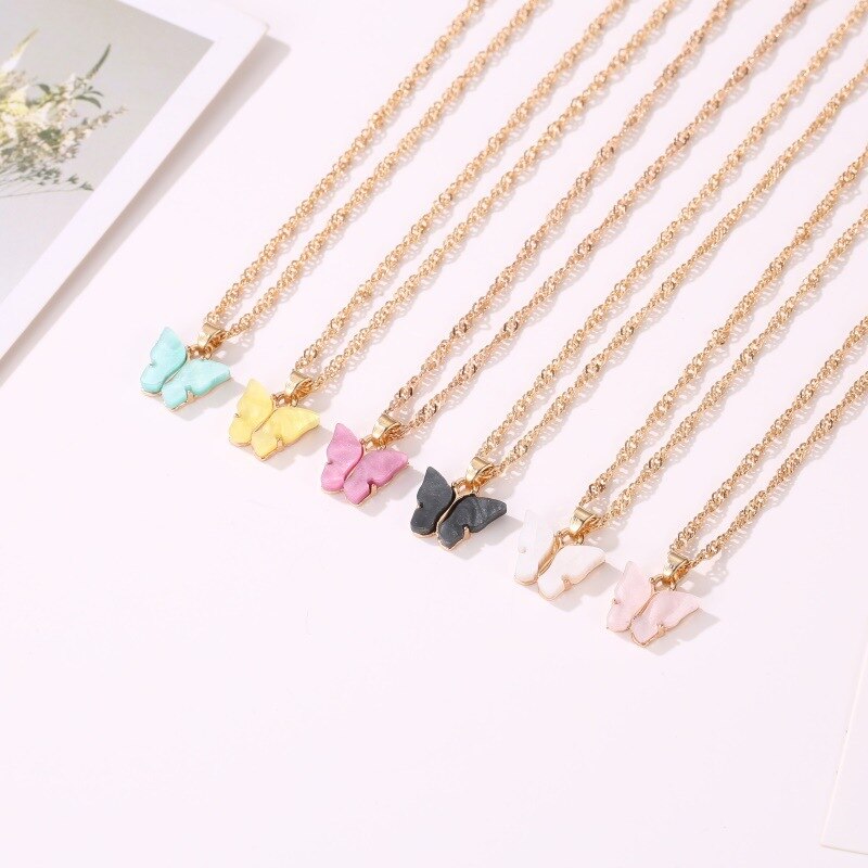 Eenvoudige Mini Vlinder Hanger Kettingen Candy Kleur Vlinder Ketting Verklaring Vintage Neckless Claviculaire Keten Vrouwen Sieraden