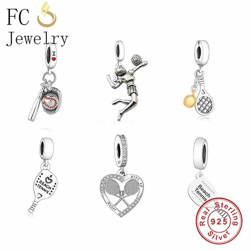 Fc jewelry passendes original-charm-armband mit 925 sterlingsilber-perlen in form eines tennisschlägers mit liebesmotiven, geeignet für damen.