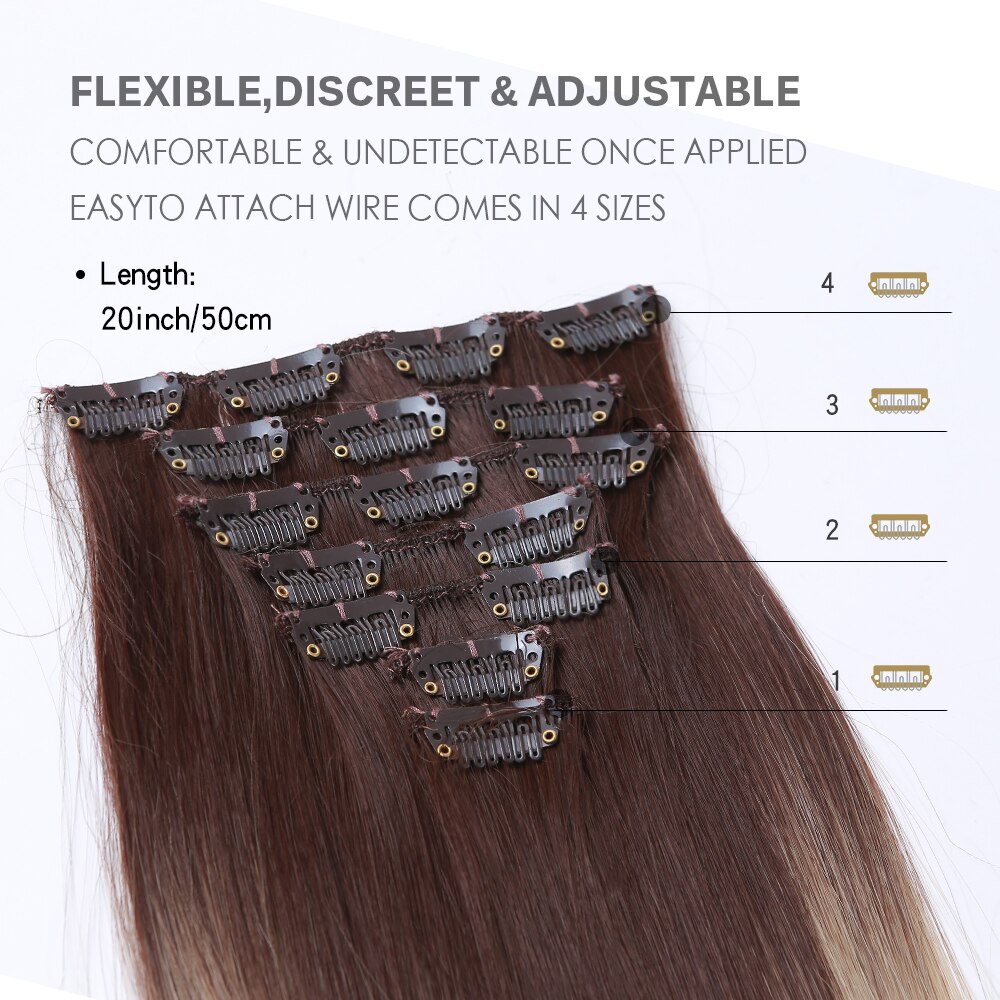 20inch Long Straight Clip In Hair Extensions 7Pcs/Set Synthetic Hairpiece with Clips Ombre Brown High Temperature Fiber Hair