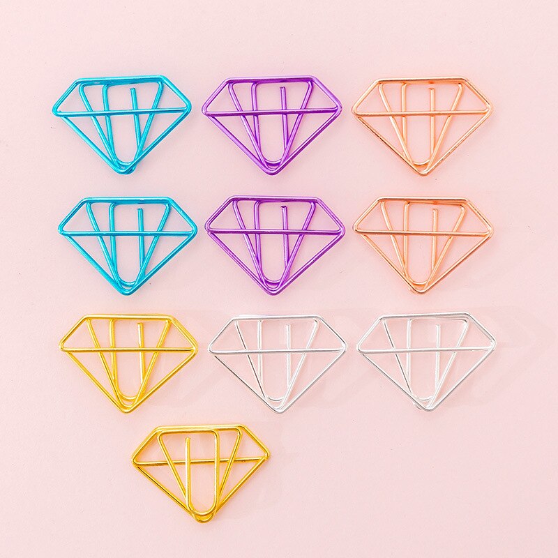 10Pcs Hollow Envelope Diamond Shape Paper Clips Set Cute Stationery Metal Clear Binder Clips Photo Tickets Notes Letter: 9