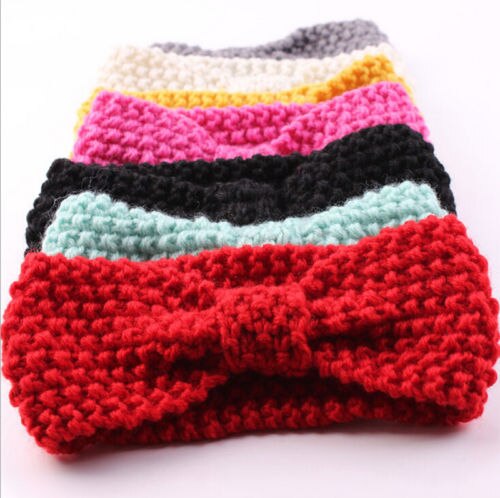 Baby barn småbarn flicka varmt hårband rosett pannband virka stickade öron soild wrap stickning ull pannband öronflikar hållbart huvudband
