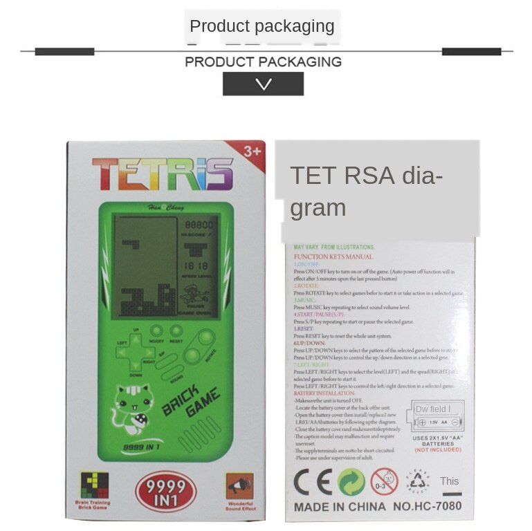 Console de jeu Tetris grand écran portable, jouet classique nostalgique pour enfants