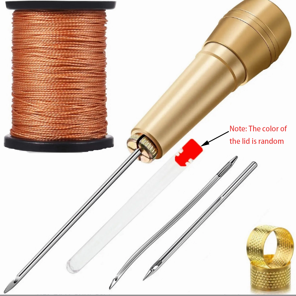 Leder-Nähset, DIY Leder-Näharnadel, mit Kupfergriff, einstellen aus Leder, Segeltuch, Zelt, Schuhe, Reparaturwerkzeug mit Nylonfaden