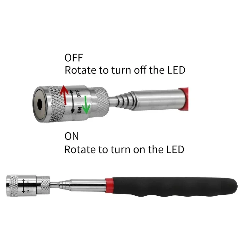 Teleskop-Magnetstift mit LED-Licht, ausziehbarer Tonabnehmerstab, tragbares Mini-Magnetwerkzeug für Schrauben, Muttern, Bolzen, Metallteile