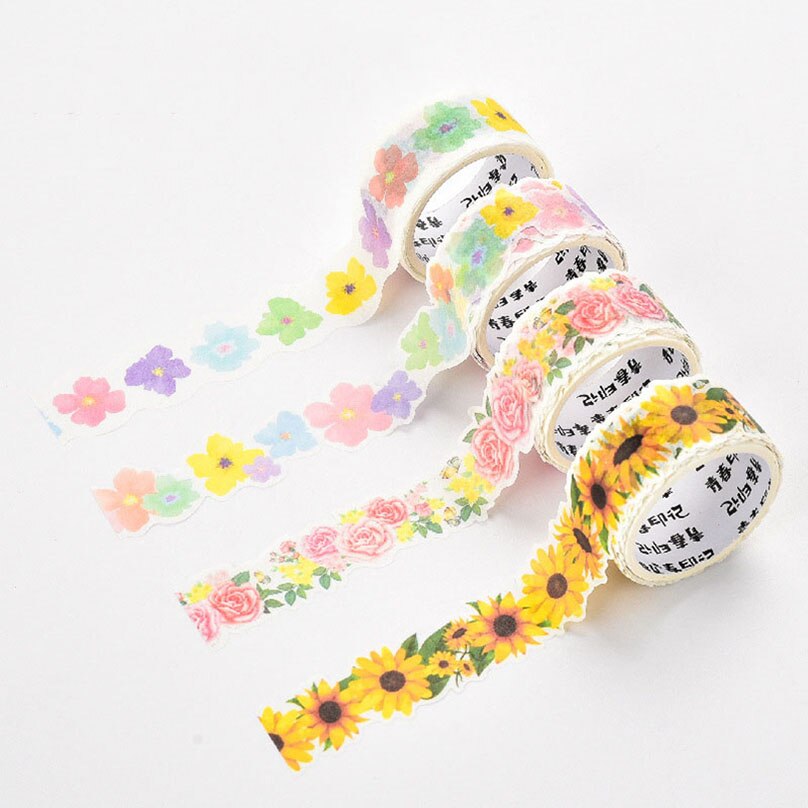 4 Stuks Bloem Washi Tape Set Stickers Washi Tape Japanse Briefpapier Bloemblaadje Plakband Schoolbenodigdheden Decoratieve Afplakband