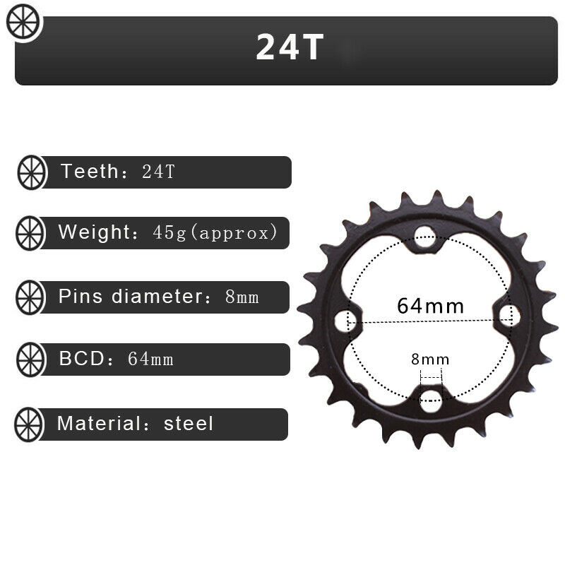 ELYON MTB 104BCD Chainring 64BCD 24/32/42T Bicycle Chain Ring 3X10S Triple Crankset Road Bicycle Mountain Bike Crank Cycle Parts: 24T round