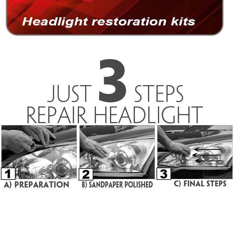Bilstrålkastare polish restaurering verktygssatser klarhet strålkastare synlighet reparation repor oxidation lins glas renovering ljus