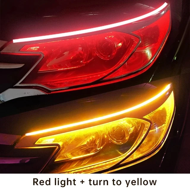 Luz de circulación Diurna LED DRL para coche, tira Flexible impermeable, faros automáticos, señal de giro blanca, luces de flujo de freno amarillas, 12V: Marfíl / Azul oscuro