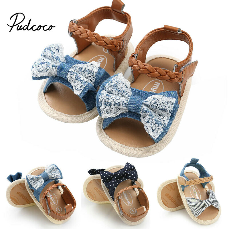 Newest Summer Kids Shoes Denim Sweet Children Sandals For Girls Toddler Baby Breathable Hoolow Out Bow Shoes