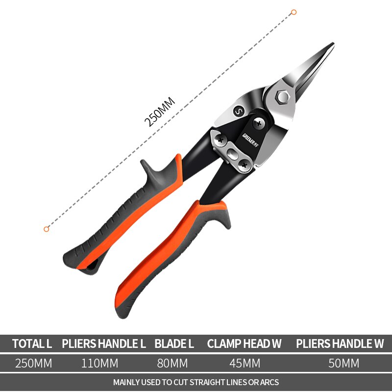 Sheet Metal Snip Aviation Scissor Iron Plate Cut ShearStainless Steel Integrated Ceiling Household tool industrial industry work: 10 inch Straight