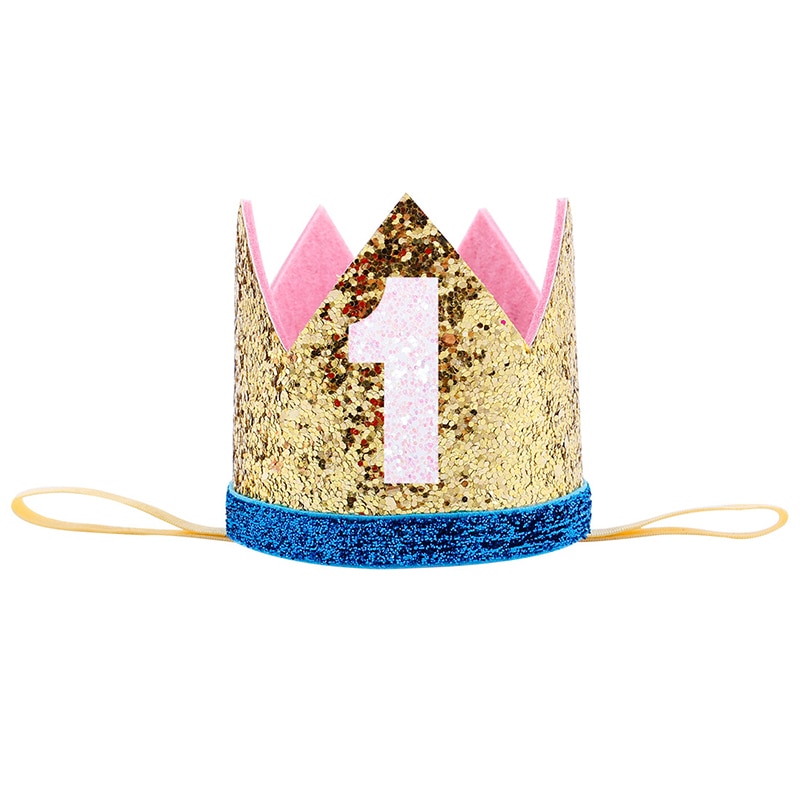 Baby Boy Girl First 1st Birthday Party One Three Eighteen Years Old Crown Pattern Children Hair Band Headband Prince Hat