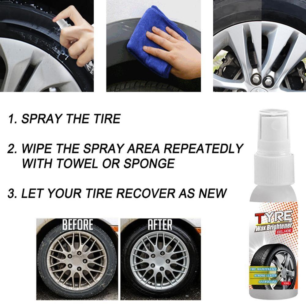 Spray brillante para neumáticos de 30ML, Spray para mantener los neumáticos negros de goma, recubrimiento de agente automático, conjunto de neumáticos, agente protector U0P1