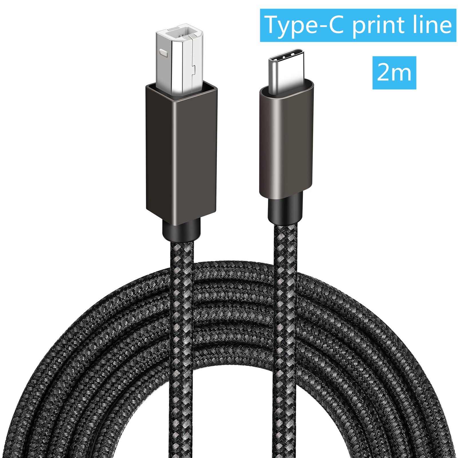 Usb C Naar Usb B 2.0 Printer Kabel Gevlochten Printer Scanner Snoer Voor Macbook Pro Air Epson Hp Canon Samsung printer Scanner 1//2/3M: Type C 2M