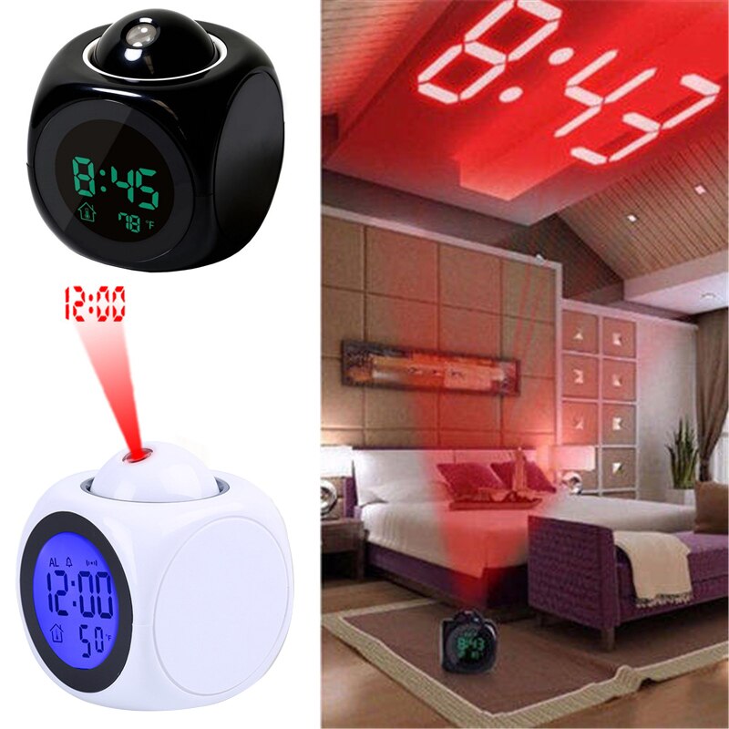 Projectie Wekker Digitale Datum Snooze Functie Achtergrondverlichting Projector Bureau Tafel Led Klok Met Tijd Projectie