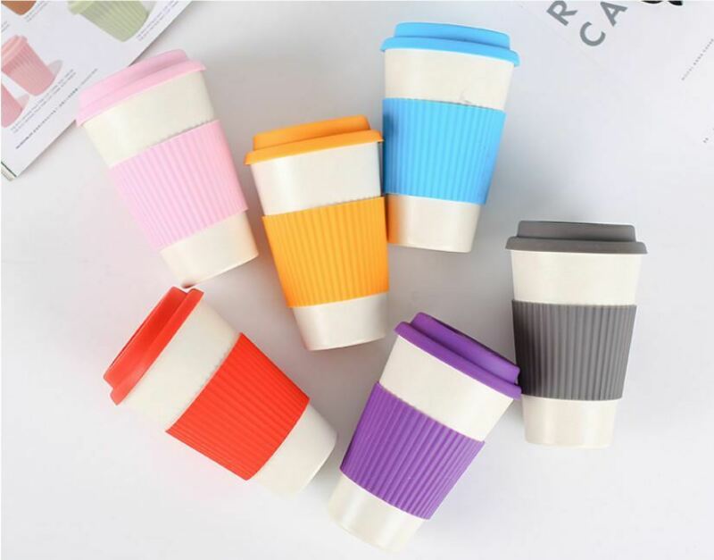 Reusable Bamboo Fibre Coffee Tea Cup Mug Wheat Straw Travel Cup with Silicone Cup Lid