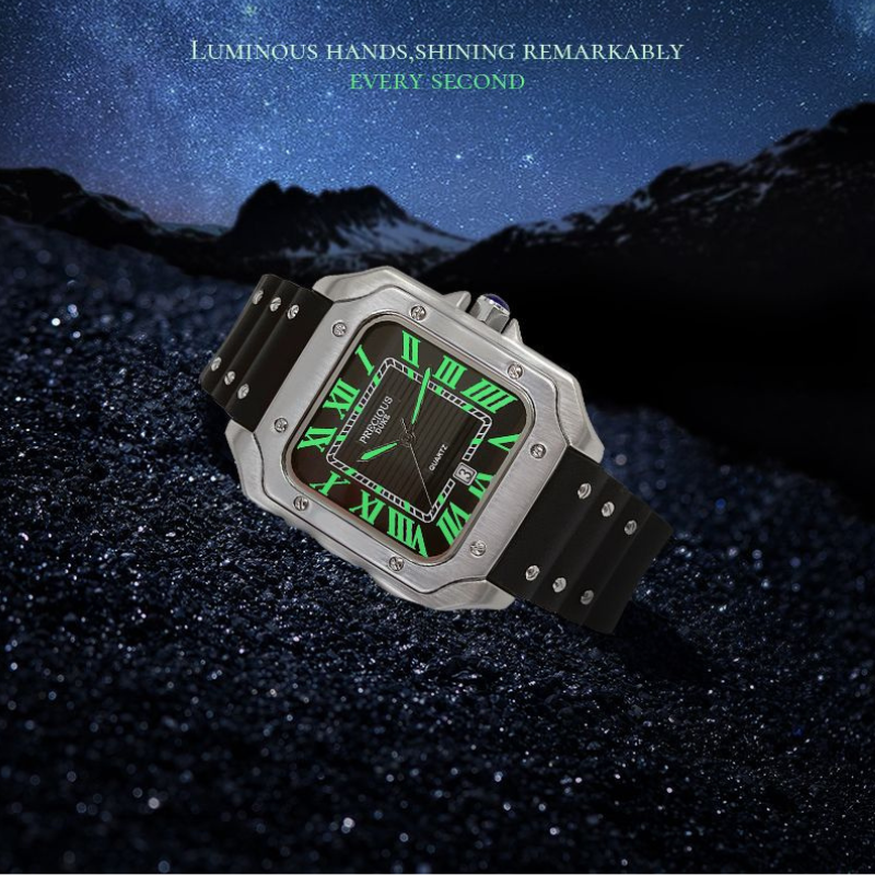 Retro vierkant quartz horloge voor heren tankserie horloge met siliconen band 30 meter waterdicht voor dagelijks gebruik