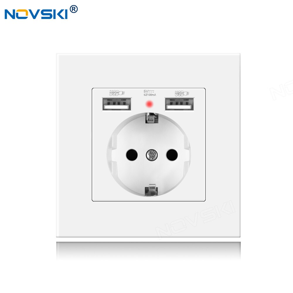 NOVSKI Pop Socket, USB-разъем 220, Electrical German Outlet, 2.1A Dual USB Charging Port with Soft LED Indicator: Pc Panel White