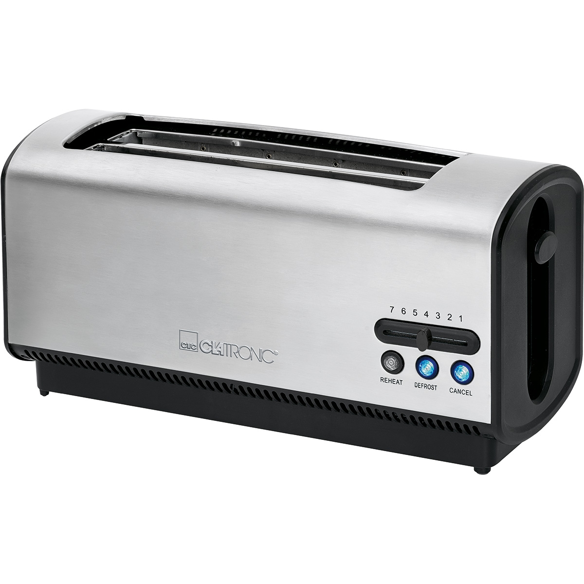Clatronic TA 3687 Toaster Brot, 4 Scheiben weit Slot, getoastet eben Regler, 3 Funktionen, wärmt Rollen 1200W Silber-