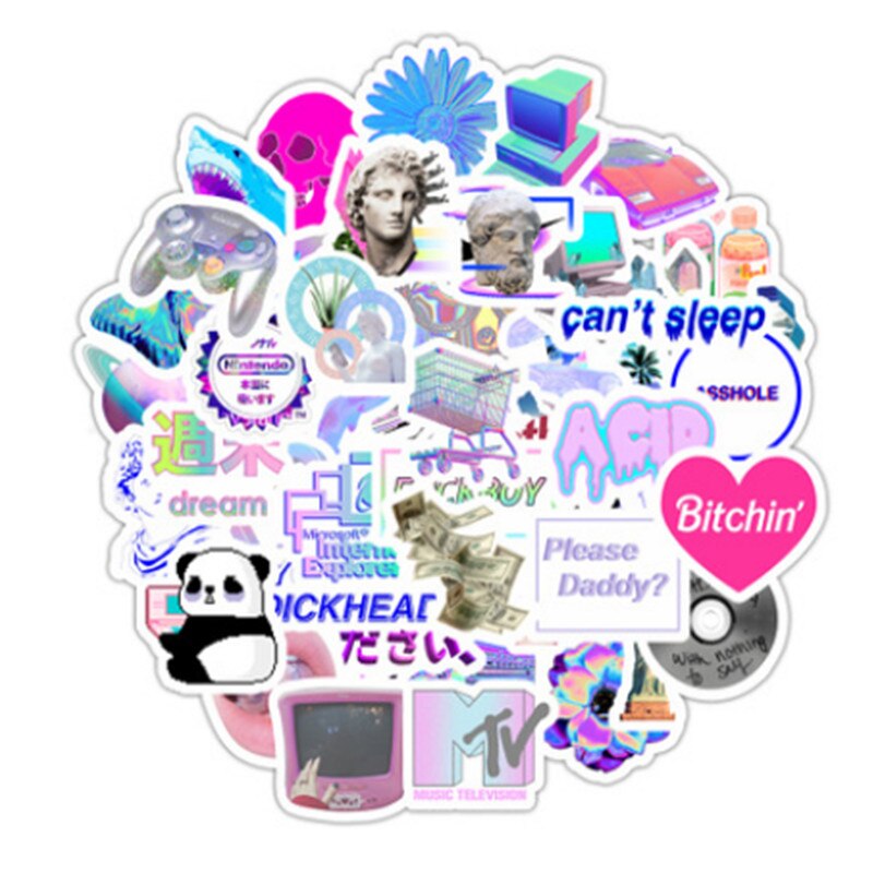 50Pcs Vinyl Stickers Girl Essential Stuff for Water Bottles Stickers Photo Luggage Laptop Skateboard Suitcase Trendy Stickers: F