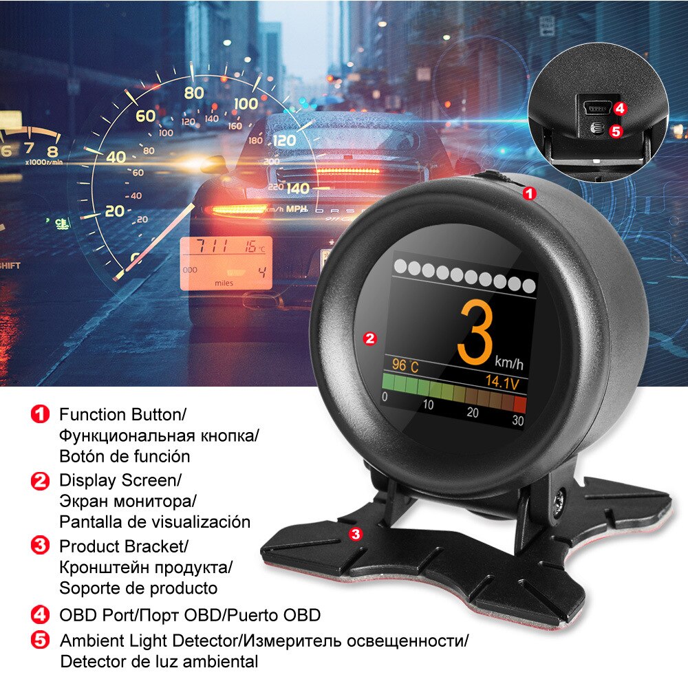 AUTOOL X60 OBD2 HUD Head Up Display temperatura Auto Turbo Kpa velocidad medidor odómetro calibre Digital 12V herramientas de diagnóstico del coche de visualización