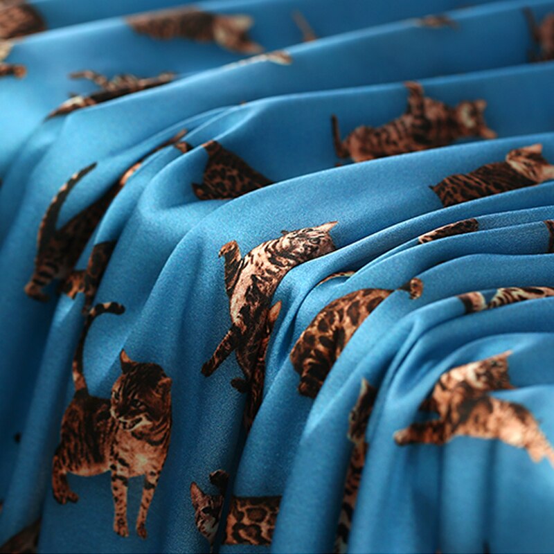 19 Spring Summer Persian cat Digital Print 95%Silk 5%Spandex Charmeuse Fabric For Women Dress 100cm Wide Cloth DIY Sewing