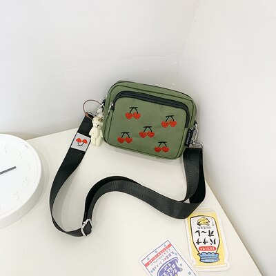 Zomertassen voor dames flap kersen borduurwerk dames schoudertas bolsa feminina canvas crossbody tas: Legergroen