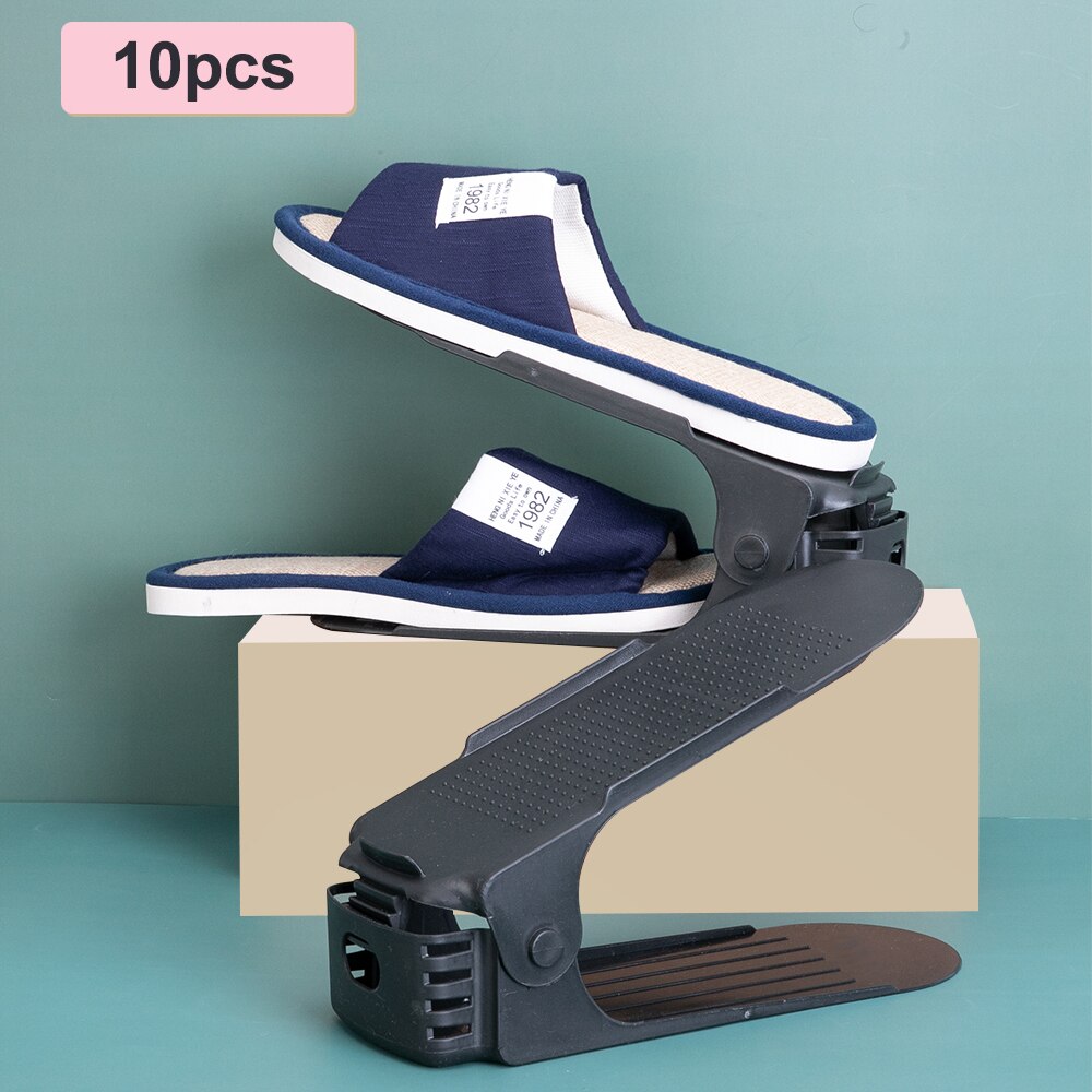 10pc Double Layer Adjustable Shoe Rack Organizer ShoeBox Footwear Support Slot Save Space Closet Shoes Storage Rack Stand Shelf