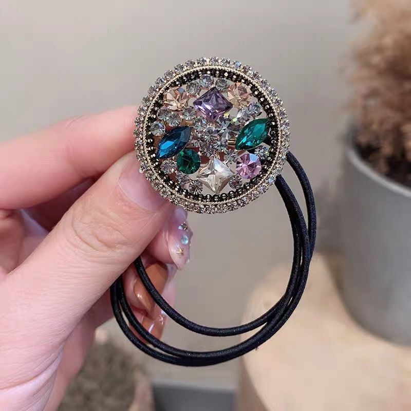 Crystal Rhinestone Hair Rope Female Rough Tie Ponytail Hair Ring Net Red Tie Simple Hair Rope
