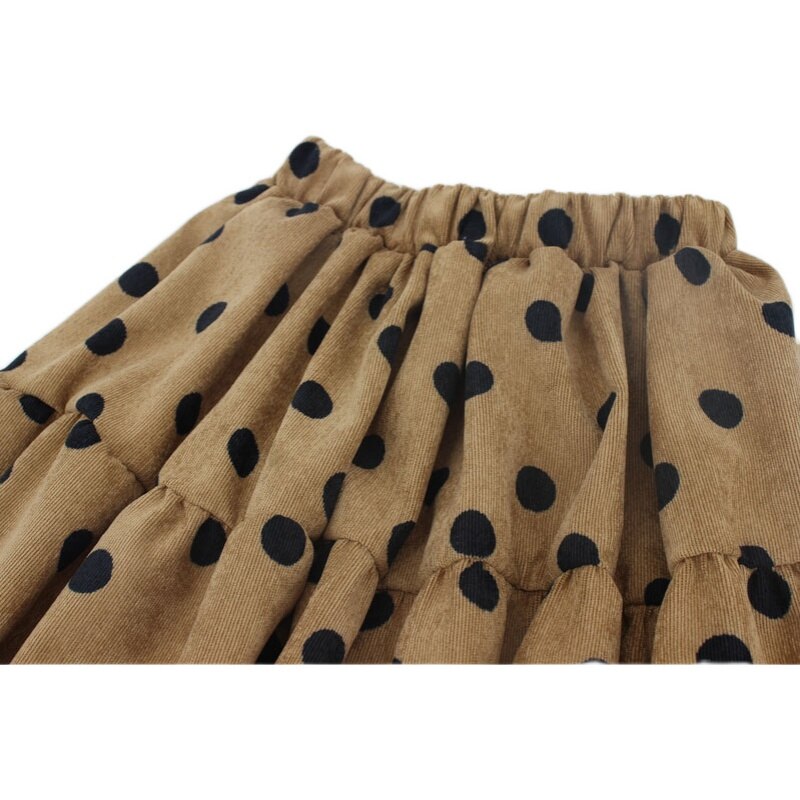 3-14Years gonna lunga a pieghe con stampa a pois per ragazze in arrivo più recente per gonne spesse in velluto a coste invernali