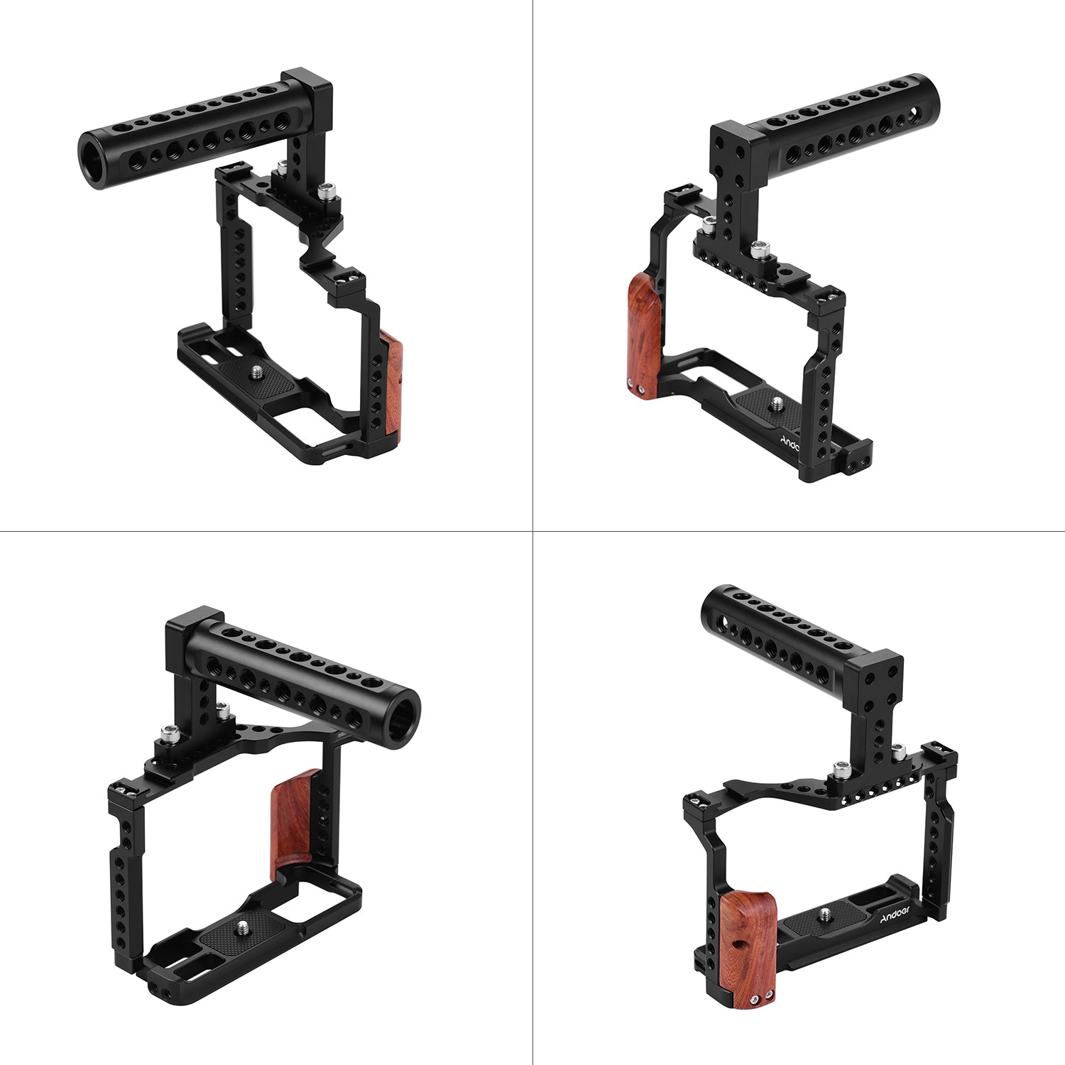 Andoer-jaula para cámara de vídeo + Kit de mango superior aleación de aluminio con doble soporte para zapata fría Compatible con Fujifilm X-T3/X-T2