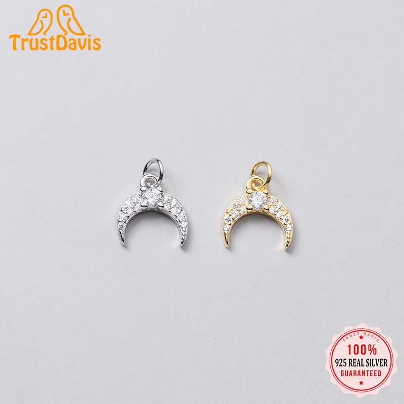 Trustdavis Mode Echte 925 Sterling Zilver Sweet Mini Maan Cz Charm Hanger Handgemaakte Diy Accessoires DZ44