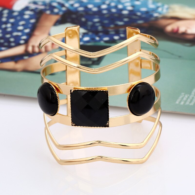 LZHLQ Geometric Multilayer Wire Bangle Trendy Maxi Opened Resin Cuff Bracelet For Women Brand Jewelry Accessories: Heng pai Black