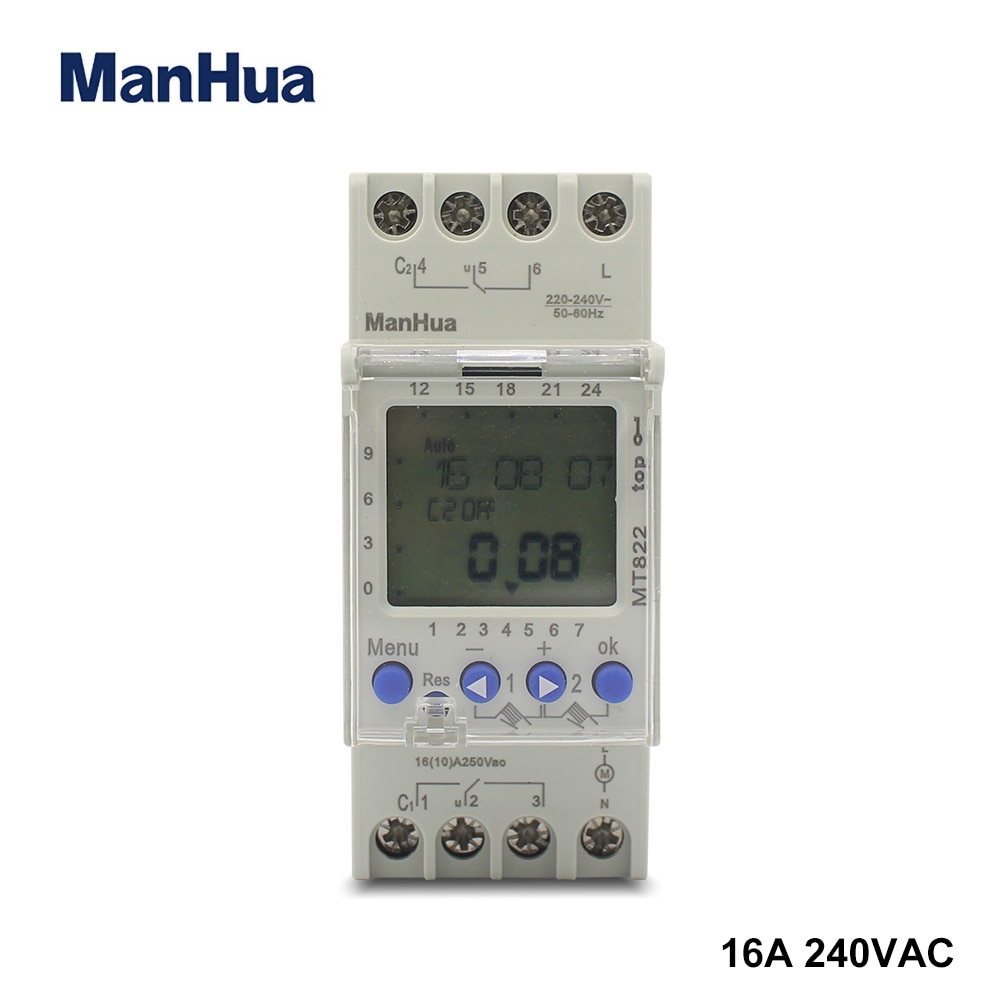 ManHua 250V 16A Random Clock 2 Channel 7 Day MT822 Universal Electric Product for Home Use Digital Timer Switch