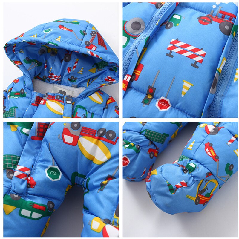 Winter Baby Meisje Romper Met Handschoenen Pasgeboren Jongen Jas Kleding Hooded Plus Fluwelen Dikke Baby Kleding Set