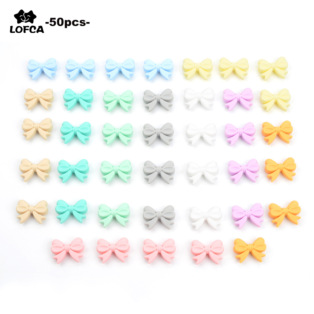 LOFCA – perles en Silicone avec nœud papillon, 50 pièces/lot, collier coloré, fabrication de bijoux, Bracelets, porte-clés, accessoires de bijouterie