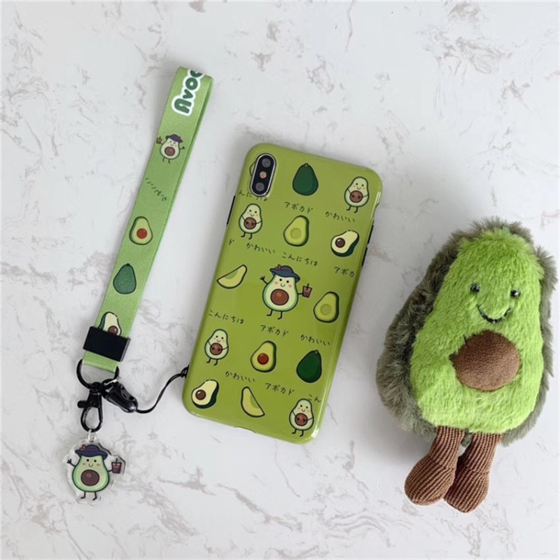 Søde avocado bånd mobiltelefon stropper lanyard til iphone 11 xs lanyard halsrem hang reb til telefon sag sleutelhanger