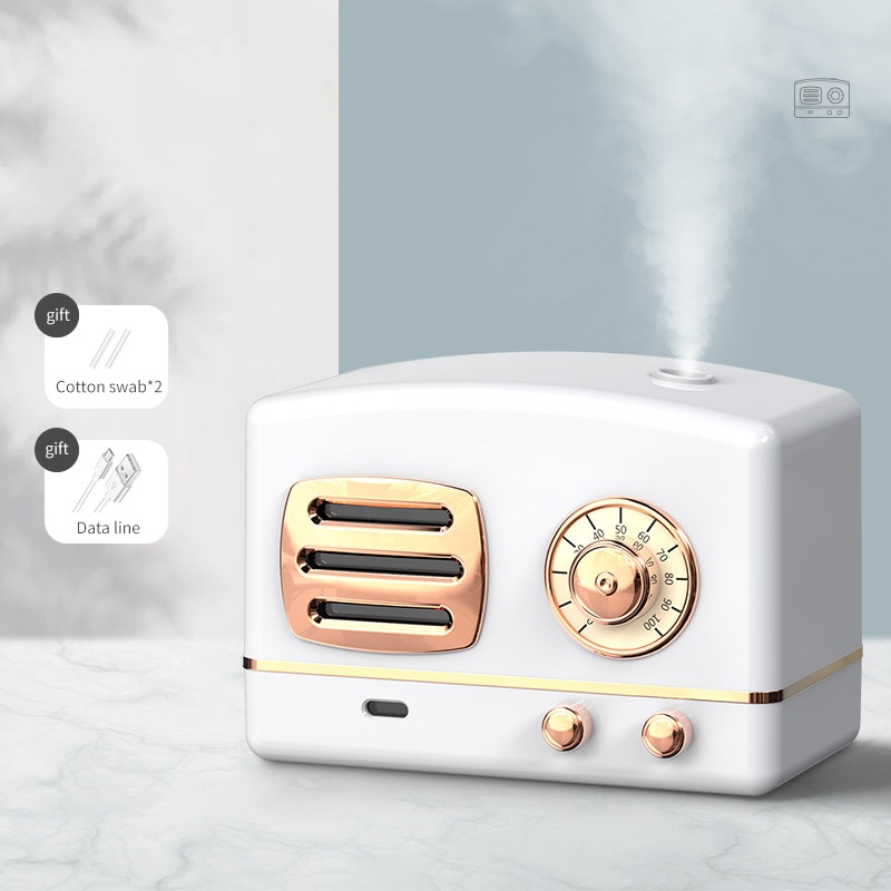 1400ml Double Spout Humidifier High Capacity USB Ultrasonic Essential Oils Diffusers Retro Aromatherapy Air Humidifier: Mini White