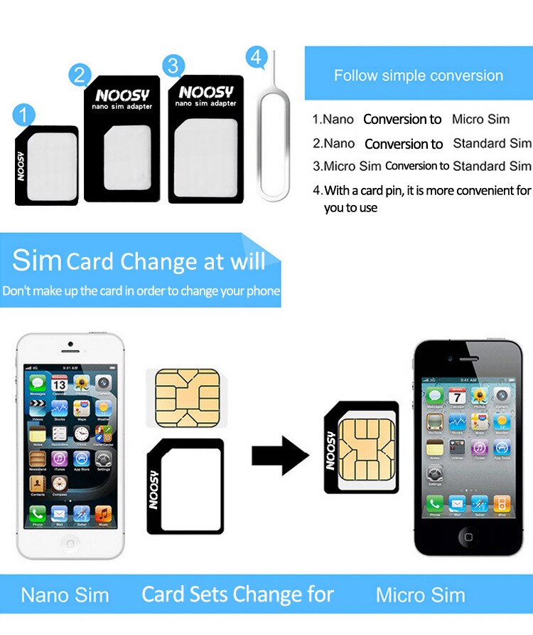 Cherie Universal 4 in 1 Sim Card Adapter Transformation 4 Sim Card Connector To Micro Standard For iPhone Samsung Xiaomi Huawei