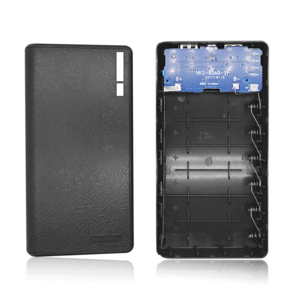 Caixa portátil digital de energia para celular, 4/6pcs, 18650 caixa de carregador de bateria, diy, kits, uso externo, micro usb caixa de bateria de carregamento, estojo: Black for 6pcs