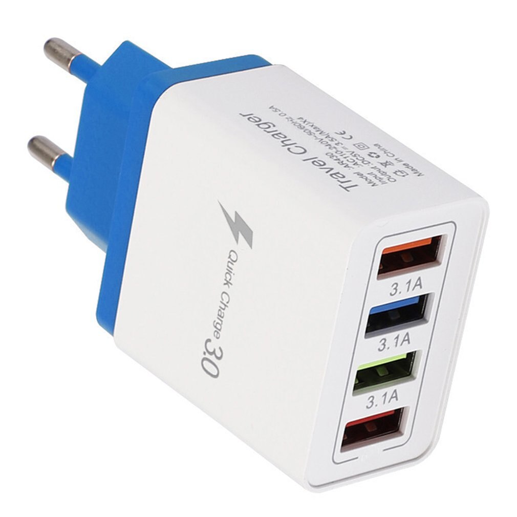 4 USB Port Colorful Charger Travel Charging Head Induction charger USB Quick Mobile Phone Charger Phone Adapter: Navy blue / us